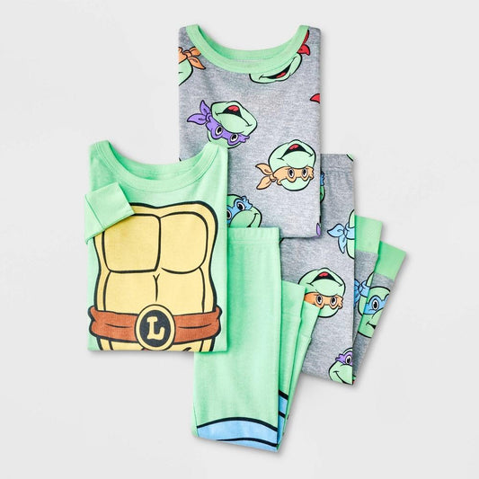 Toddler Boys' 4pc Snug Fit Teenage Mutant Ninja Turtles Cotton Pajama Set - Green 4T - Bellso