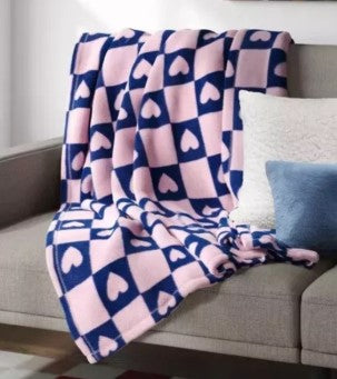 Recycled Poly Printed Heart Check Plush Throw Pink/Blue - Room Essentials - Bellso