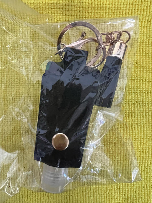 1pc Small Hand Sanitizer Keychain Portable Leather  Black - Bellso