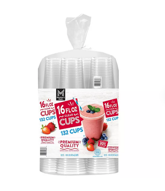 Member's Mark Clear Plastic Cups 16 oz., 132 ct. - Bellso