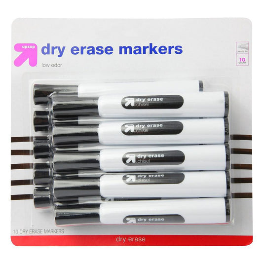 10PK Chisel Tip Dry Erase Markers Black - Bellso
