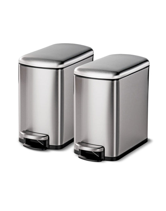 Tramontina 2 Pack Stainless Steel Soft Close 1.6 Gallon Step Trash Cans (Silver) - Bellso