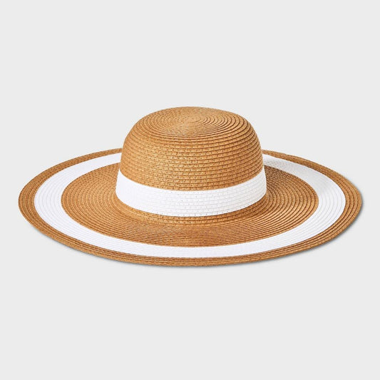 Striped Straw Floppy Hat - Shade & Shoretm Brown/White - Bellso