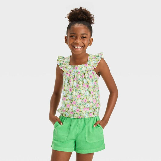 Girls' Sleeveless Floral Woven Top - Bellso