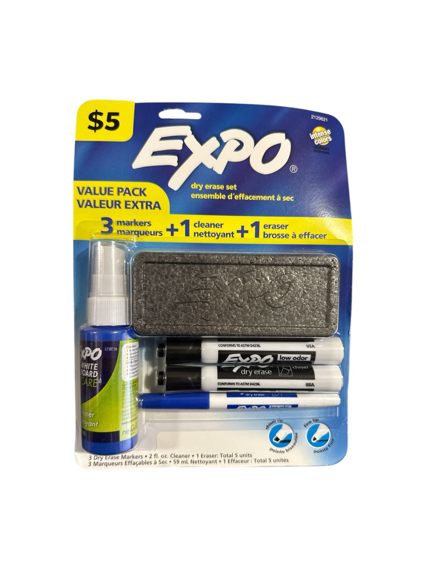 Expo 5ct Dry Erase Value pack with 3 Markers, Cleaner and Eraser - Bellso