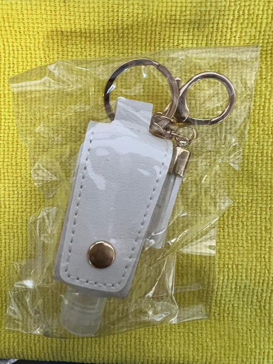 1pc Small Hand Sanitizer Keychain Portable Leather White - Bellso