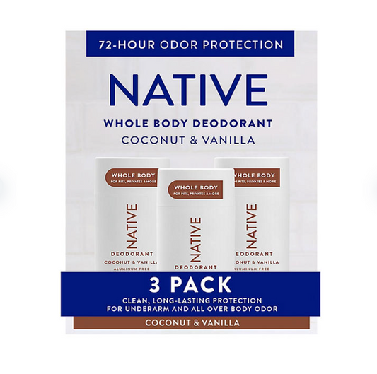Native Whole Body Aluminum-Free Deodorant Coconut & Vanilla 2.3oz. 3pk. - Bellso