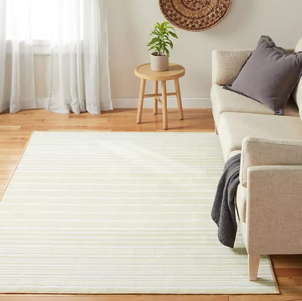Town & Country Basics Layne Modern Stripe Everwash Washable Area Rug with Non-Slip Backing, Cream Beige - Bellso