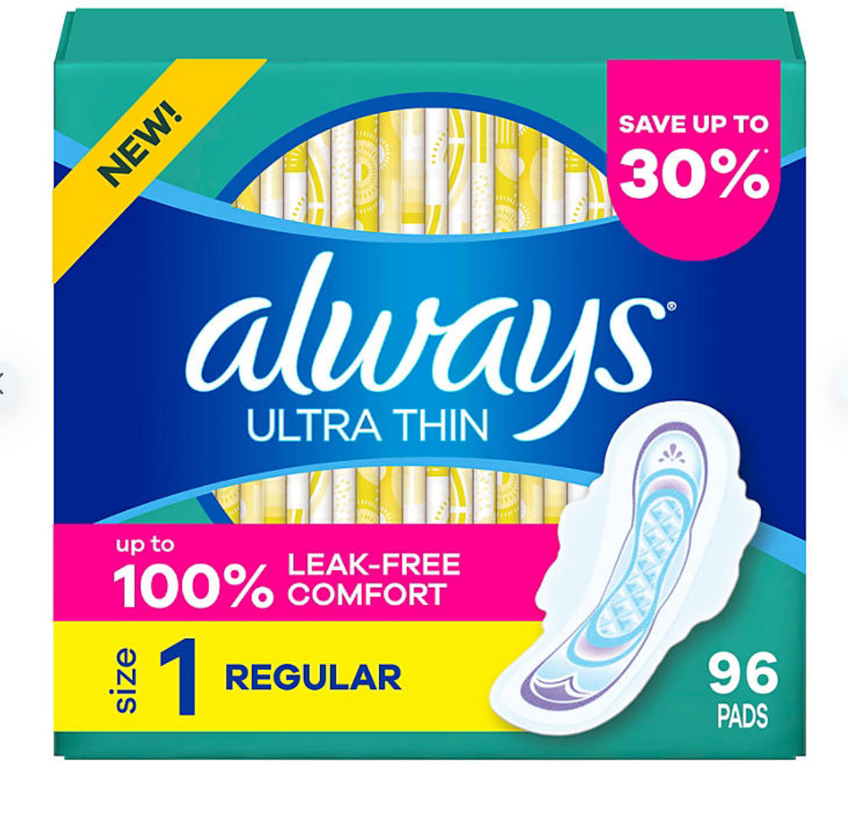 Always Ultra Thin Regular Pads with Wings, Size 1, 96 ct. - Bellso