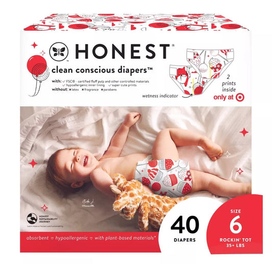 The Honest Company Clean Conscious Disposable Diapers In-RED-Ibly Delicious & So Fetch - Size 6 - Bellso