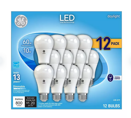 GE Daylight LED 60W Equivalent General Purpose A19 Light Bulbs 12 pk. - Bellso