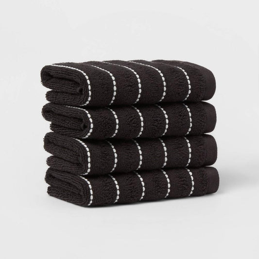 4pc Performance Plus Washcloths Black Striped - Bellso