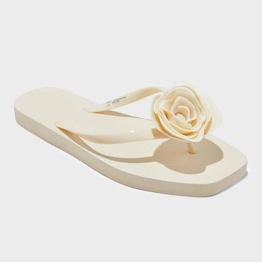 Women's Rosette Thong Flip Flop Sandals - Shade & Shoretm White 11: Slip On, Open Toe, Square Toe - Bellso