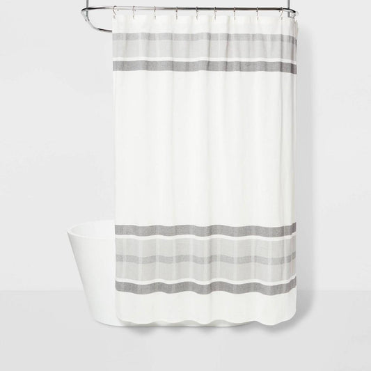 Engineered Plaid Shower Curtain White - Bellso