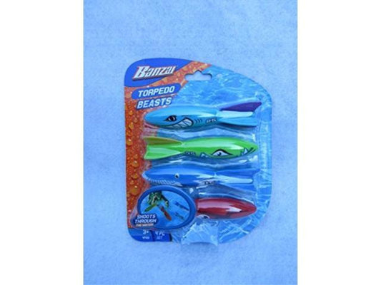 Banzai Swimming Pool Diving Toys Torpedo Beasts Sharks in a 4 Pack - Bellso