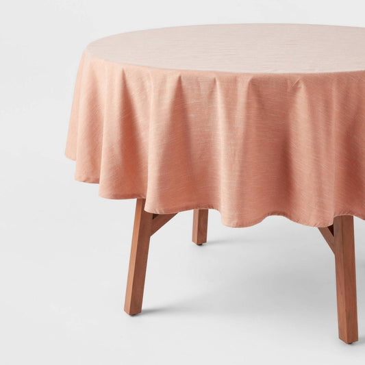 70" Cotton Chambray Round Tablecloth Pink - Bellso