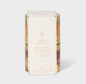 2pk Tin Candle Set Warm Cider and Cinnamon and Vanilla Pumpkin 6oz - Bellso