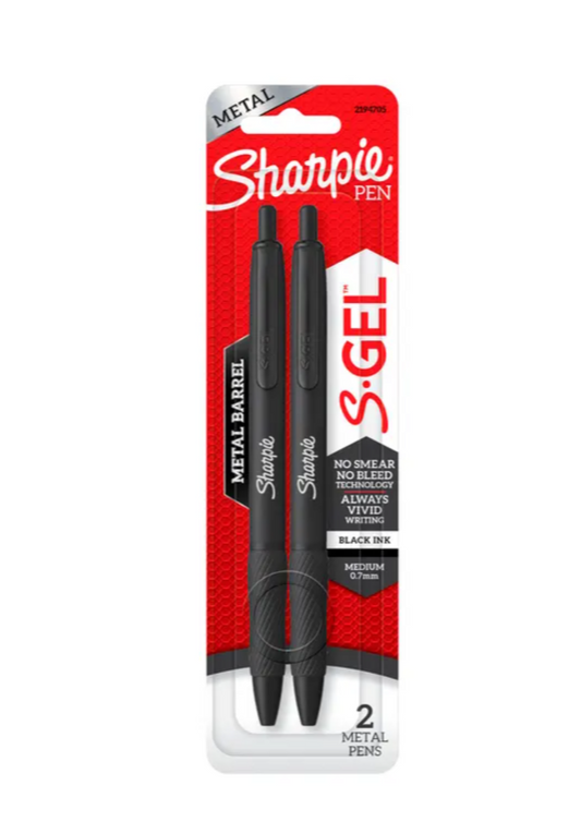 Sharpie S-Gel  Gel Pens  Sleek Metal Barrel  Matte Black  Medium Point (0.7mm)  Black Ink  2 Count - Bellso