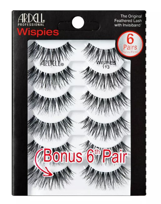 Multipack Wispies 113 False Eyelashes, Medium Volume, Long Length, Vegan Friendly, 5 Pairs (Pack of 1) - Bellso