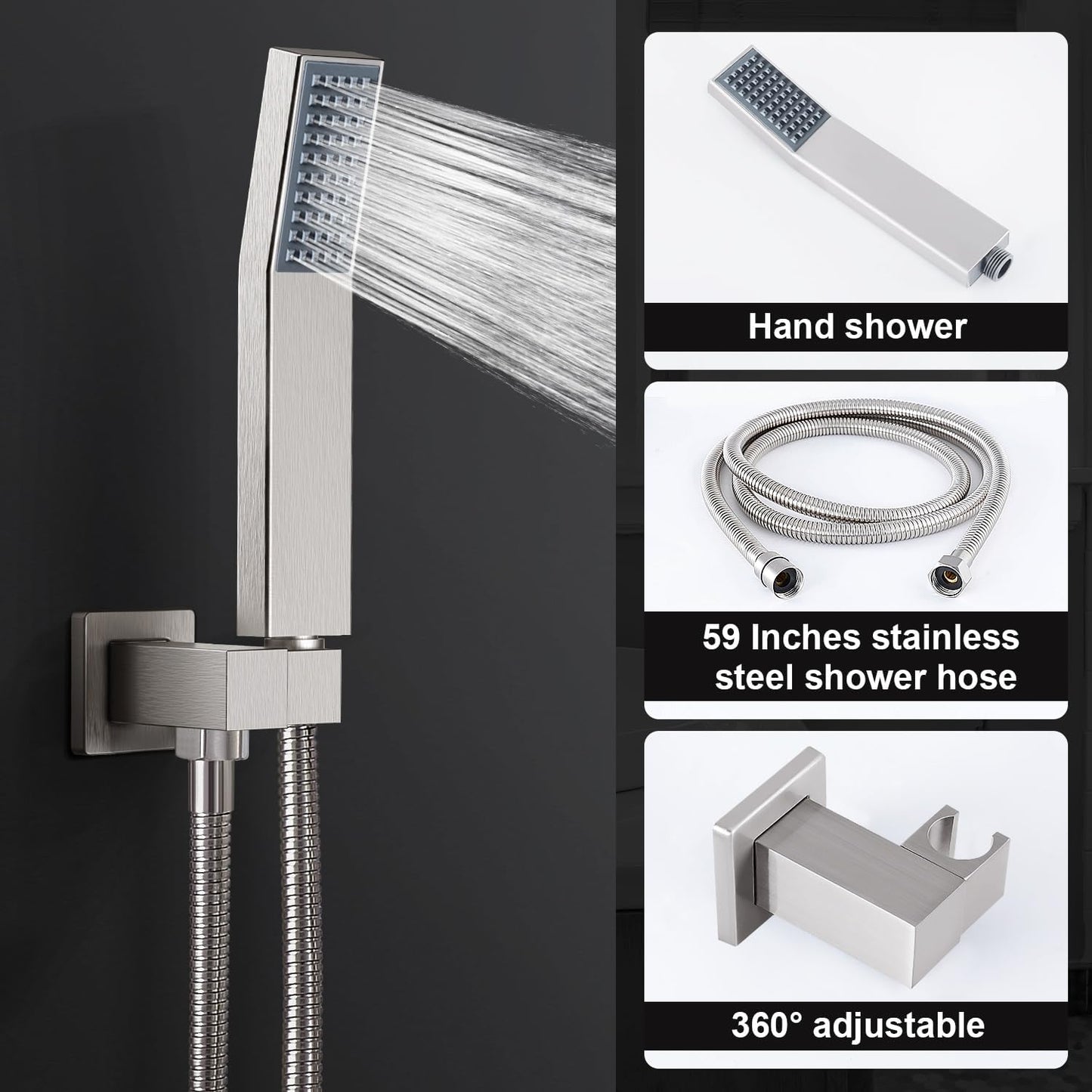 HGN 10 Inches Bathroom Rain Shower Combo Set Wall Mounted Rainfall Brushed Nickel Shower - Bellso