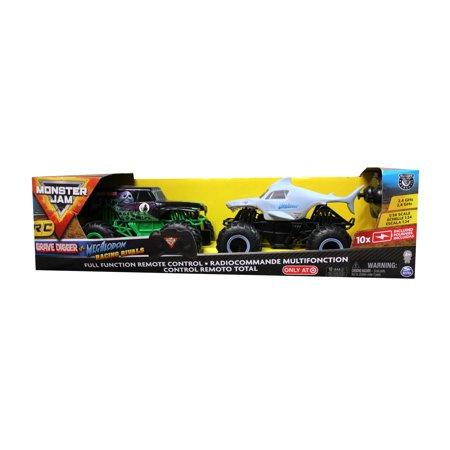 Monster Jam Official Grave Digger vs Megalodon Racing Rivals Remote Control Monster Trucks - 1:24 Scale - Bellso