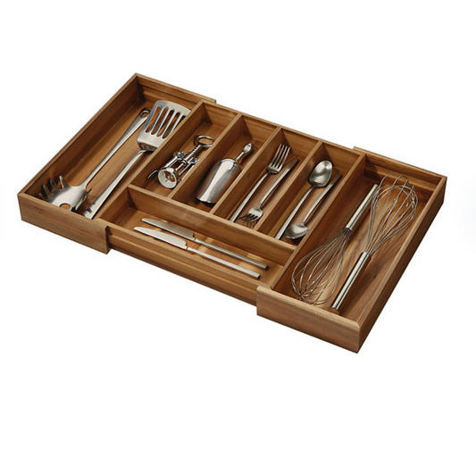 iDesign Expandable Acacia Wood Cutlery Drawer Organizer - Bellso