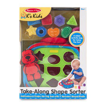Melissa & Doug K's Kids Take-Along Shape Sorter Baby Toy with 2-Sided Activity Bag and 9 Textured Shape Blocks - Bellso