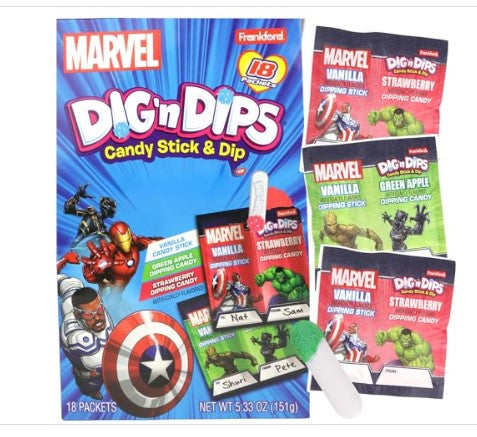 Marvel Dig N Dips, Birthday Party Favor Kit, Assorted Fruit Flavors, 18 Count - Bellso