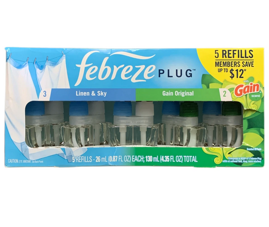 5 Febreze Freshener Oil Warmer Plug Set 2 Gain Original & 3 Linen & Sky Refills - Bellso