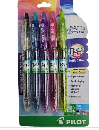 Pilot Gel Pen B2P Bottle-2-Pen Recycled Retractable Assorted Pack of 5 -7.49 - Bellso