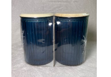 Set of 2 Dark Blue Glass Jars with Wooden Lids Food Safe Storage Containers - Bellso