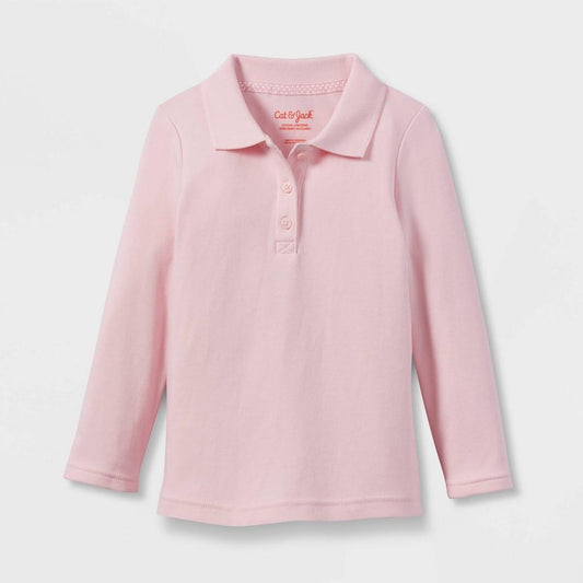 Toddler Girls' Long Sleeve Interlock Uniform Polo Shirt - Cat & JackTM Rose 5T - Bellso