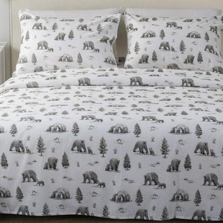 Great Bay Home Lodge Flannel Sheet Set - 100% Turkish Cotton - Double Brushed - King Pole Polar Bears - Bellso