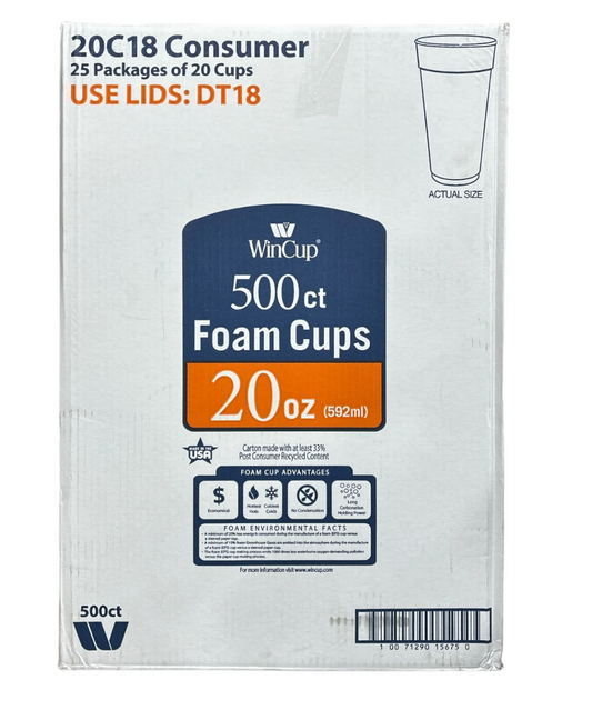 WinCup 500 Count Hot & Cold Beverage Styrofoam Cups, 20oz - Bellso