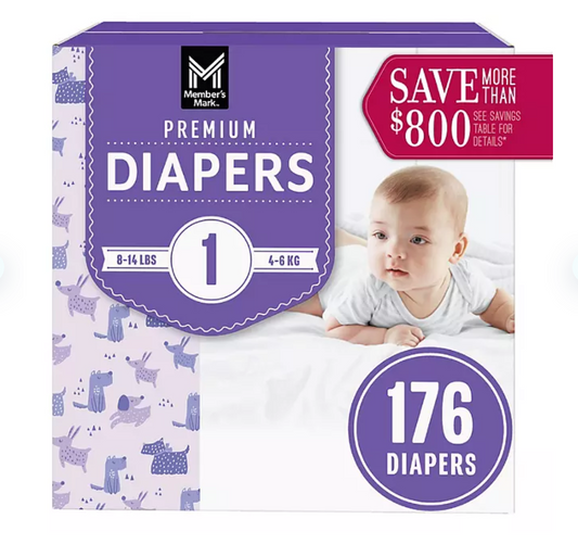 Member's Mark Premium Baby Diapers, Sizes 1 - Bellso