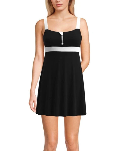LAND'S END SWIM DRESS SWIMSUIT Black W/White Trim Size XL - Bellso