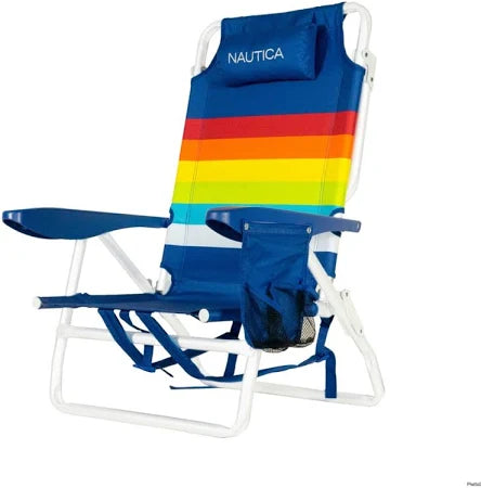 Nautica Folding Beach Chair, Padded Straps Cup Holders, Over The Rainbow - Bellso