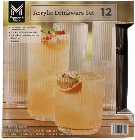 Member's Mark Kitchen | Member's Mark Break Resistant Bpa-Free Acrylic Drinkware Set, 12 Piece - Clear - Bellso