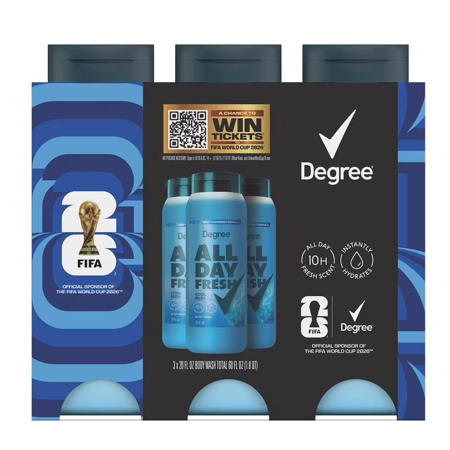 Degree All Day Fresh Body Wash Cool Rush Deep Cleansing, 20 fl. oz., 3 pk.