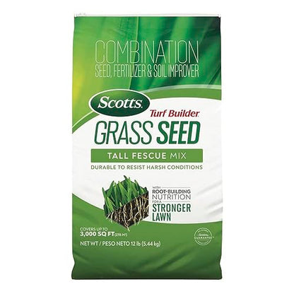 Scotts Turf Builder Grass Seed Tall Fescue Mix with Fertilizer and Soil Improver, Resists Harsh Conditions, 12 Lbs. - Bellso