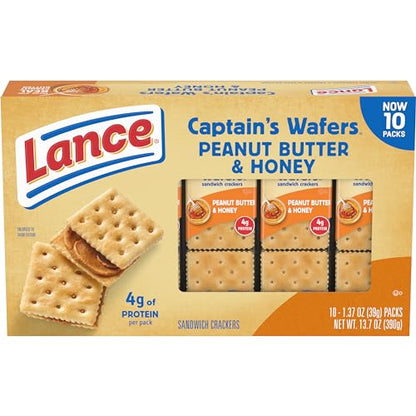 Lance Sandwich Crackers  Captain S Wafers Peanut Butter and Honey  10 Packs  6 Sandwiches Each