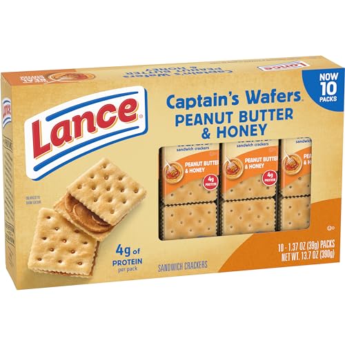 Lance Sandwich Crackers  Captain S Wafers Peanut Butter and Honey  10 Packs  6 Sandwiches Each
