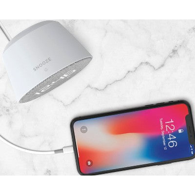 Round Time Table Clock Gray - Capello: Modern ABS Nightstand Alarm with USB Port, LED Display, 3 Brightness Levels - Bellso