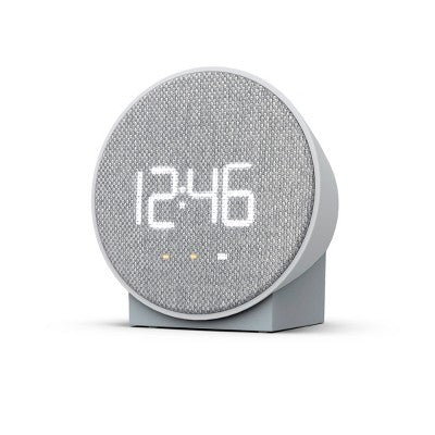 Round Time Table Clock Gray - Capello: Modern ABS Nightstand Alarm with USB Port, LED Display, 3 Brightness Levels - Bellso