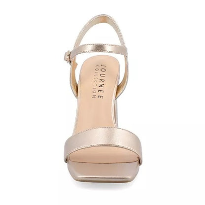 Journee Collection Women's Tivona Square Toe Block Heel Dress Sandals - Gold Size 8-1/2 M - Bellso