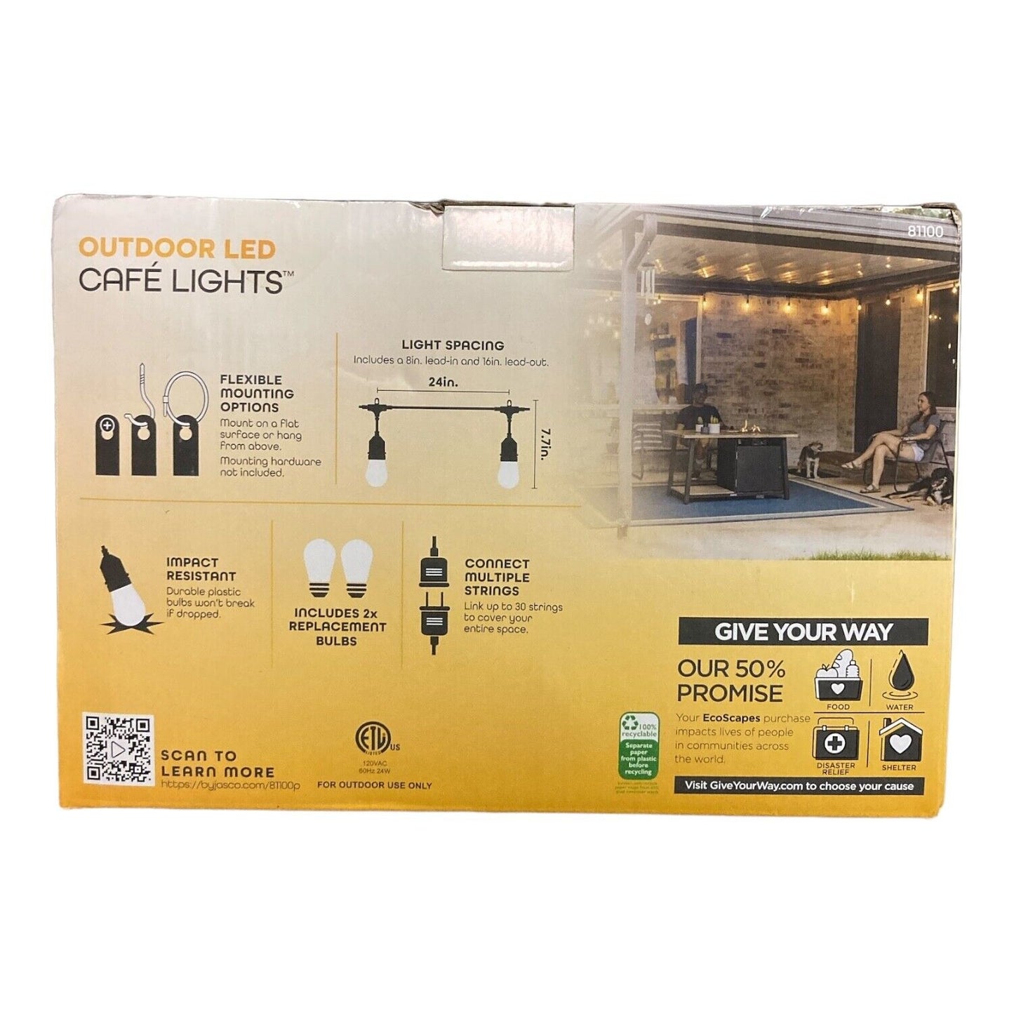 EcoScapes Outdoor LED Cafe Lights (24 Bulbs 48 Feet) - Bellso