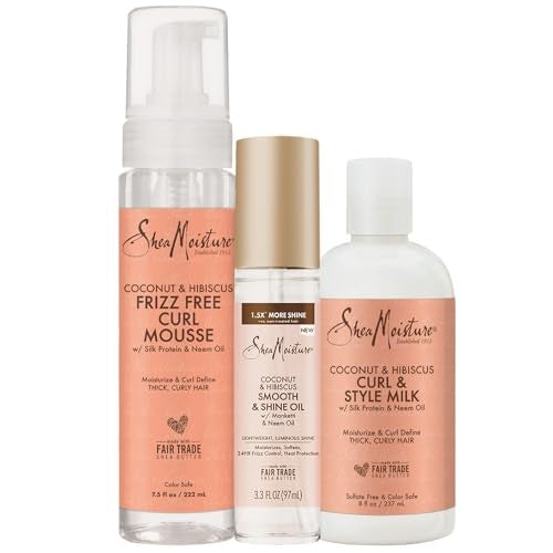 Shea Moisture Styling Set Mousse  Smooth Shine Oil  Curl Style Milk  3 Pack  White - Bellso