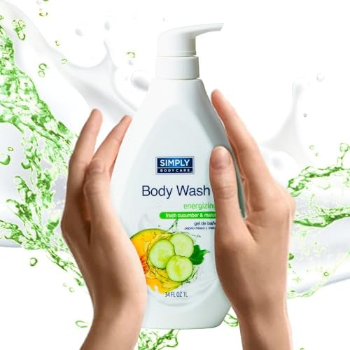 Simply BodyCare - Fresh Cucumber and Melon Natural Body Wash with Pump for Men & Women - Refreshing Daily Soap - Ultimate Skin Cleanser - Long-Lasting - Bellso