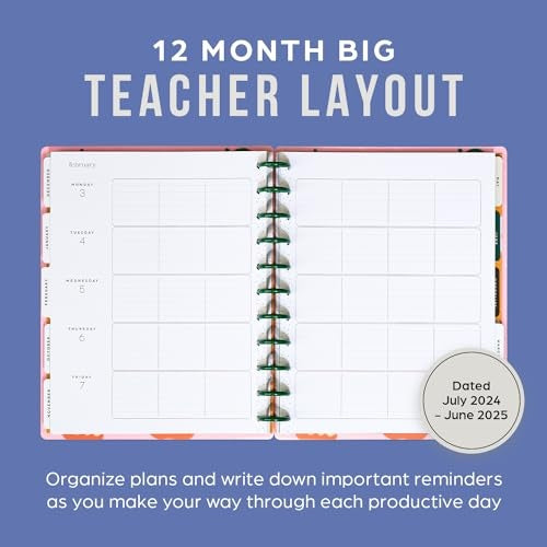 Happy Planner Disc-Bound 12-Month Academic Planner, July 2024–June 2025 Daily and Monthly Planner, Big Size, Teacher Layout, Sunday Sketches, 72 Pag - Bellso
