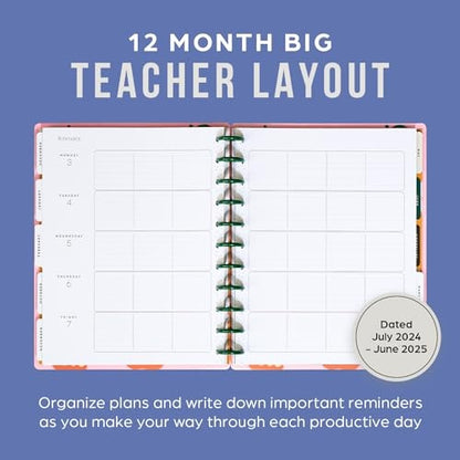Happy Planner Disc-Bound 12-Month Academic Planner, July 2024–June 2025 Daily and Monthly Planner, Big Size, Teacher Layout, Sunday Sketches, 72 Pag - Bellso